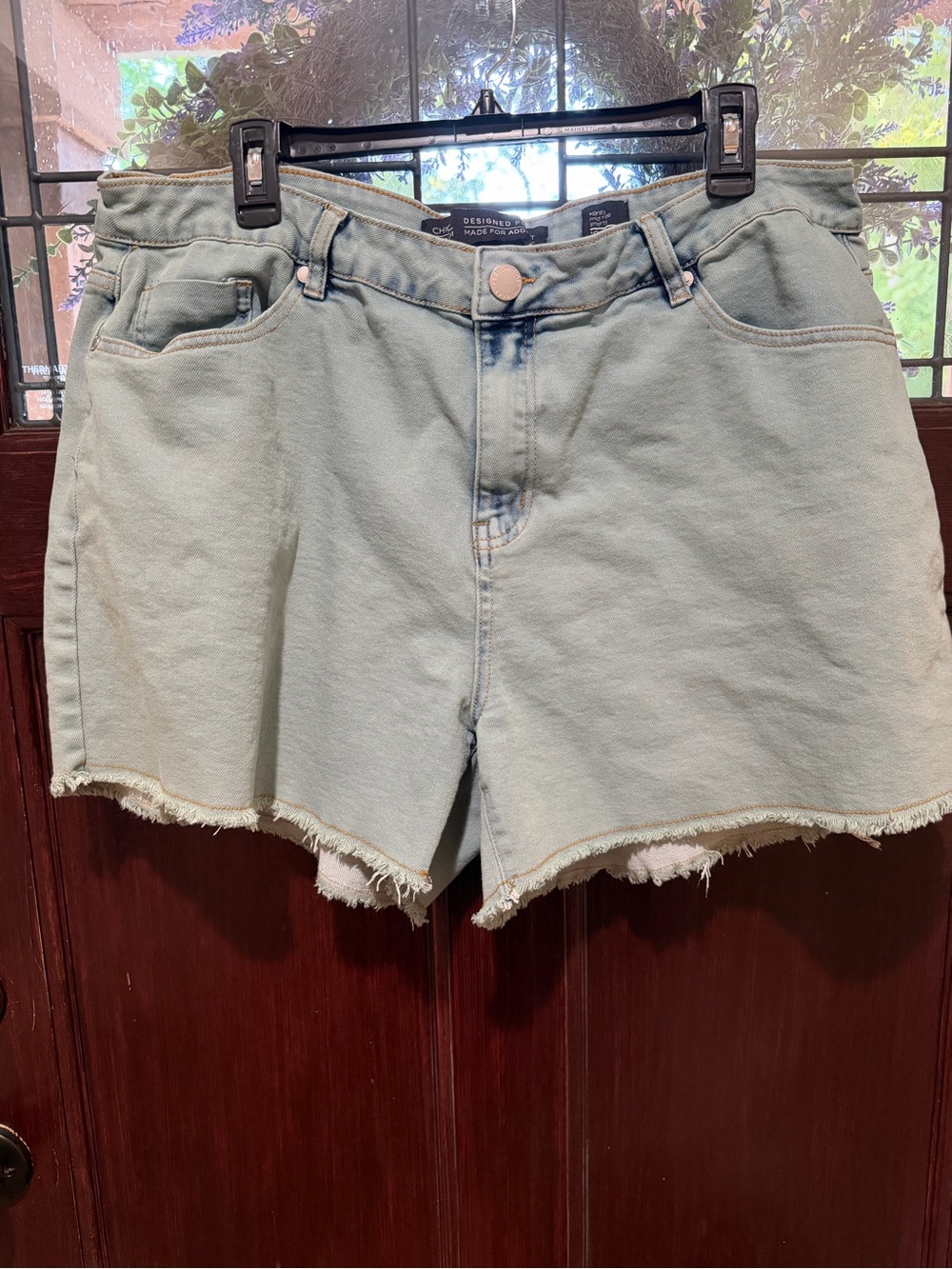 City Chic Pale Blue Frayed Hem Denim Shorts